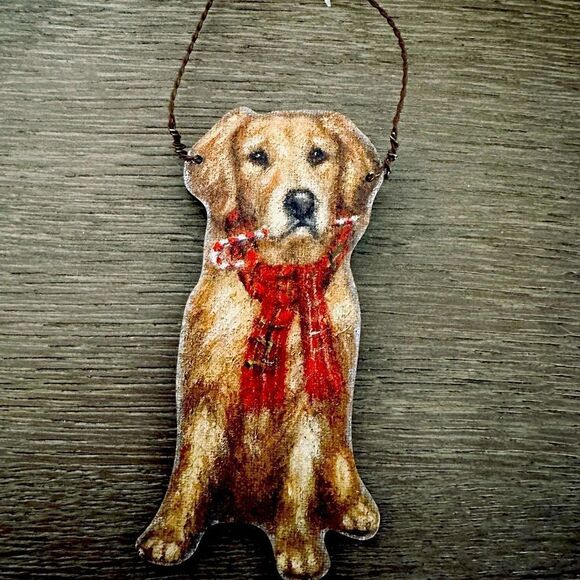 Golden Retriever Yellow Lab Dog Wooden Christmas Holiday Ornament - Picture 1 of 2